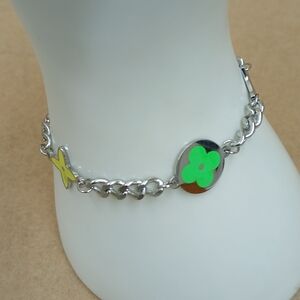 Silver Bracelet with Green and Yellow Accents